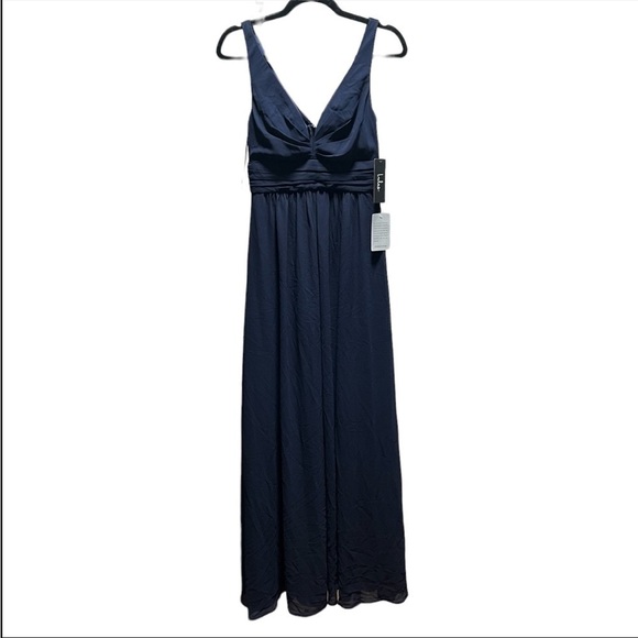 Lulus RUCHED A-LINE CHIFFON MAXI Dress, New with Tags, Navy - Picture 2 of 5